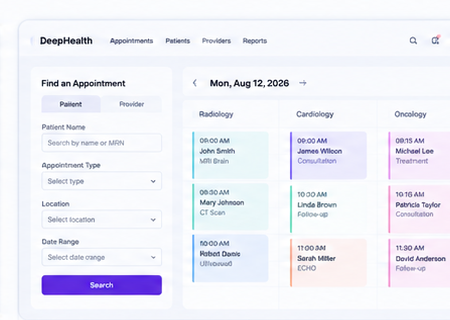 DeepHealth patient scheduling interface